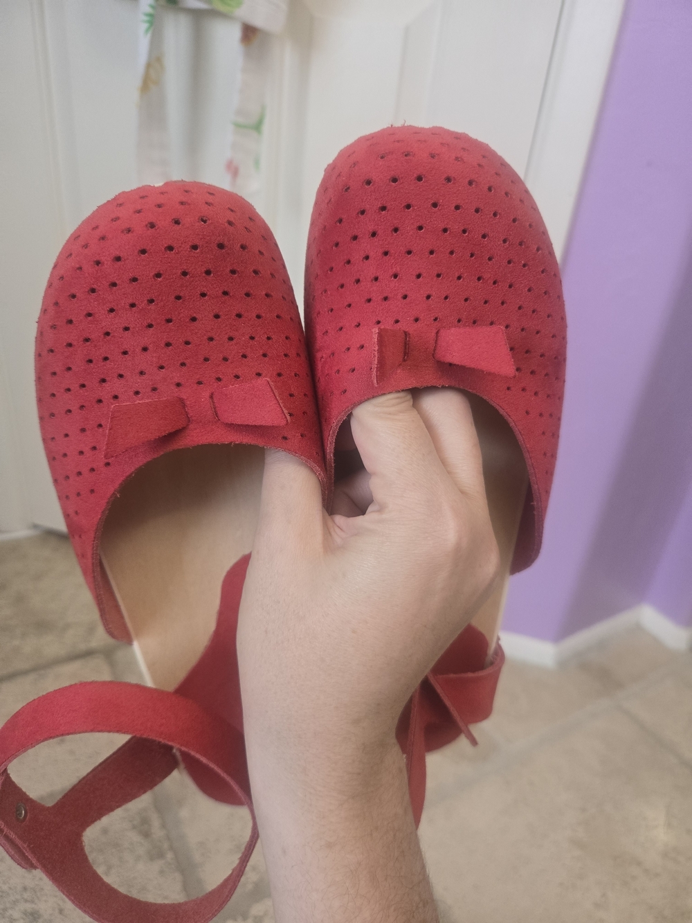Red Suede Ankle-Strap Platform Sandals - Picture 11 of 16